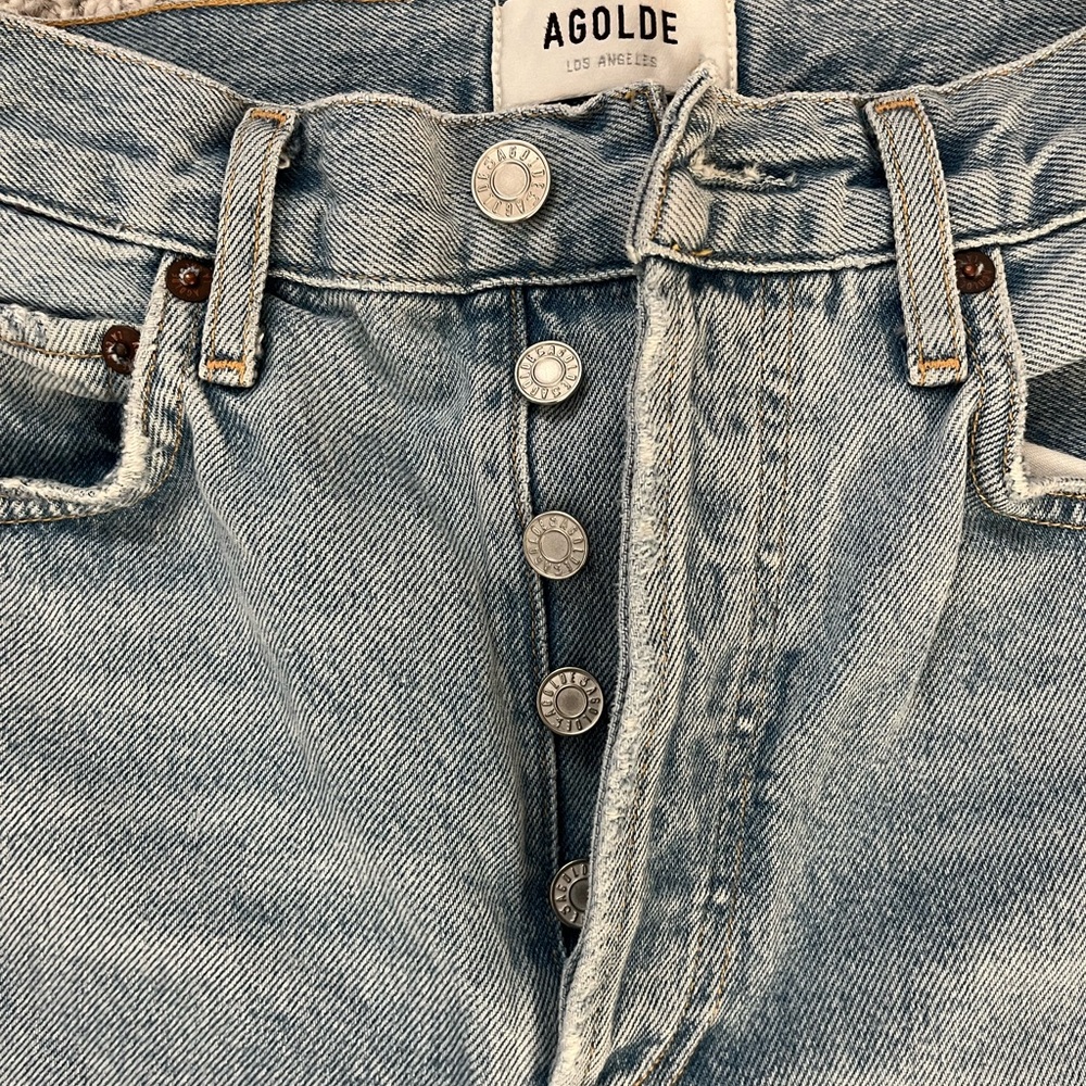 Agolde Light to Medium Wash 90s High Rise Straight Leg Jeans - Picture 4 of 8
